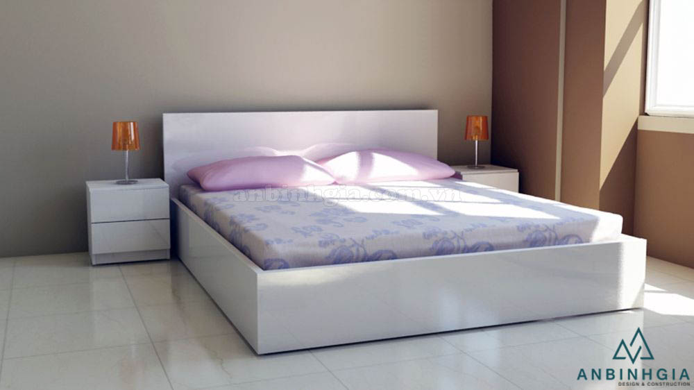 Giường ngủ gỗ MFC màu trắng - GCN 05